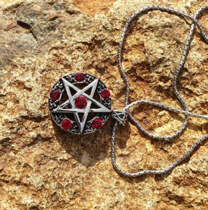 Red Jewelled Pentagram Necklace