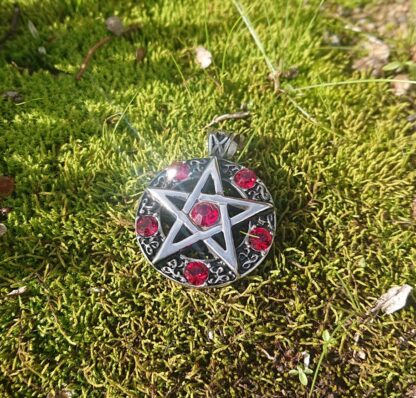 Red Jeweled Pentagram Pendant