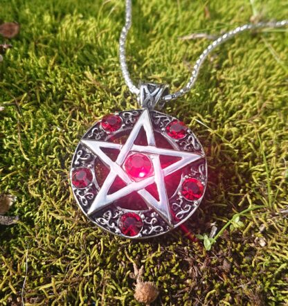 Red Jeweled Pentagram Necklace