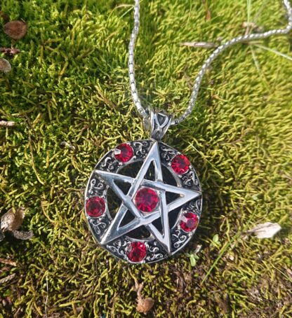 Red Jeweled Pentagram Necklace