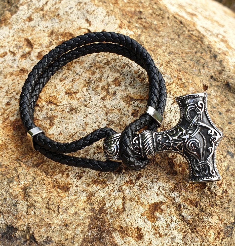  Mjolnir Thor's Hummer Black Leather Viking Bracelet Fathers Day  Dad Gift for Men - Mens Leather Cuff Wristband - Genuine Leather Viking  Punk Lv Axe Сuffs - Size 6-7 inches 90mc : Handmade Products