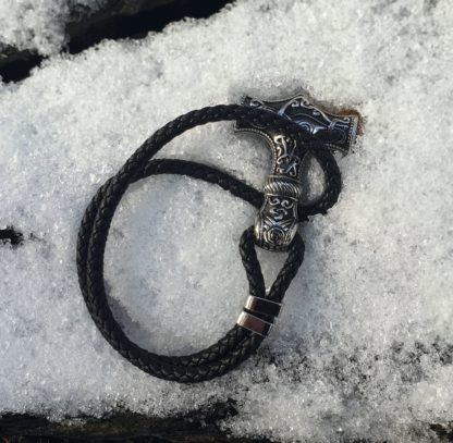 Leather Mjolnir Bracelet