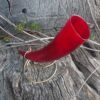 Red drinking horn with stand