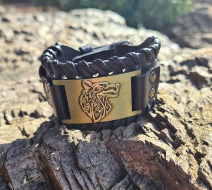 Brass Leather wolf Cuff