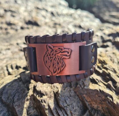 Copper and leather Wolf Bracelet