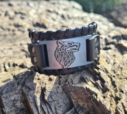 Metal and leather wolf Cuff