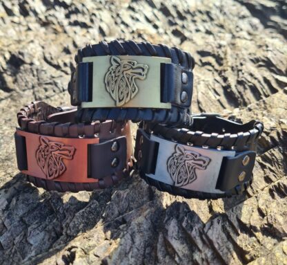 Leather and Metal Wolf Cuff