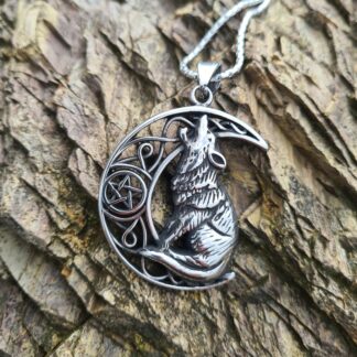 Moon and Wolf Necklace