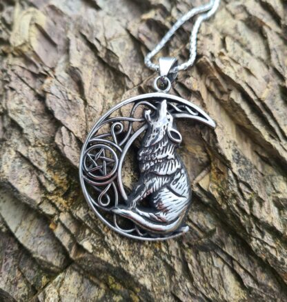 Moon and Wolf Necklace