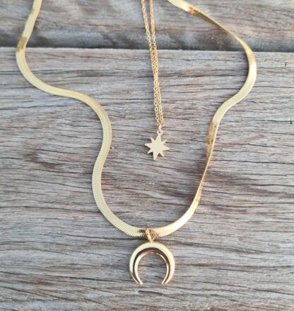 Gold Star and moon Necklace
